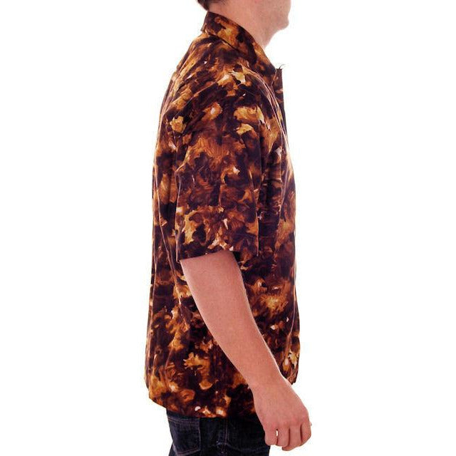Vintage Mens Hawaiian Loop Collar Shirt Molokai Brown/Gold Sz L 1960s Men's Vintage,New Arrivals The Best Vintage Clothing
