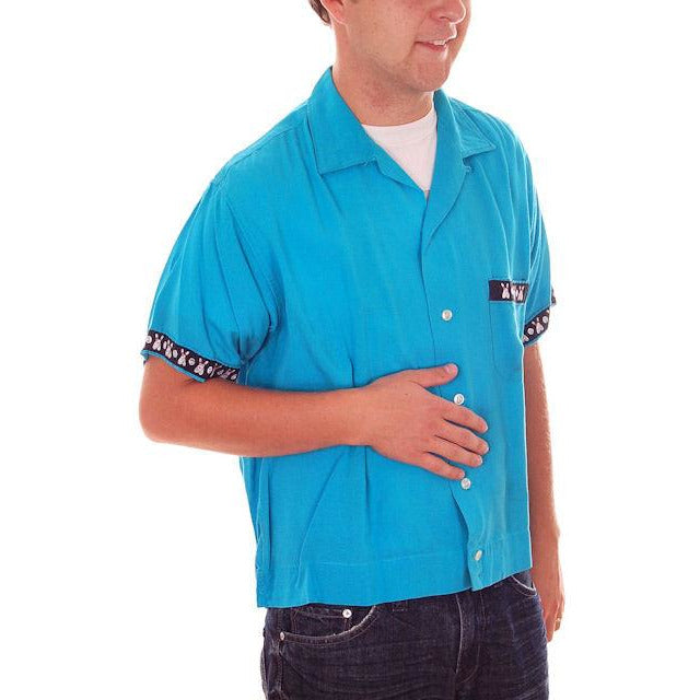 Vintage Mens Rayon Bowling Shirt Turquoise 3245th Camron Large Men's Vintage,New Arrivals The Best Vintage Clothing