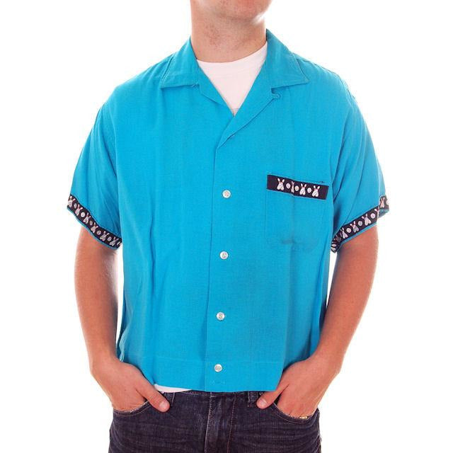 Vintage Mens Rayon Bowling Shirt Turquoise 3245th Camron Large Men's Vintage,New Arrivals The Best Vintage Clothing