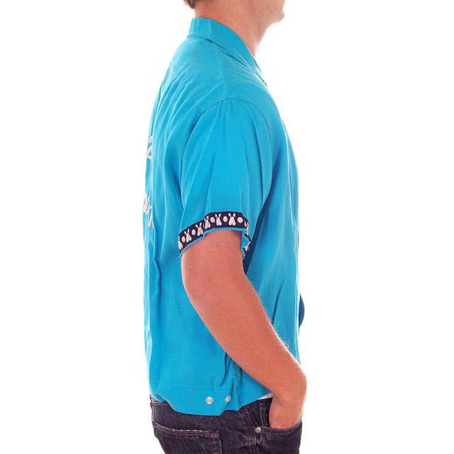 Vintage Mens Rayon Bowling Shirt Turquoise 3245th Camron Large Men's Vintage,New Arrivals The Best Vintage Clothing