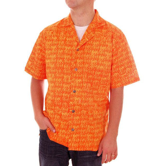 Vintage Mens Orange Batik Printed Shirt Jim Tillett M 1980s - The Best Vintage Clothing
 - 1