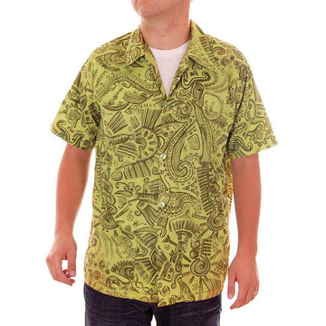 Vintage Mens Shirt Hawaiian Style Tribal Print Green 1970s Med - The Best Vintage Clothing
 - 1