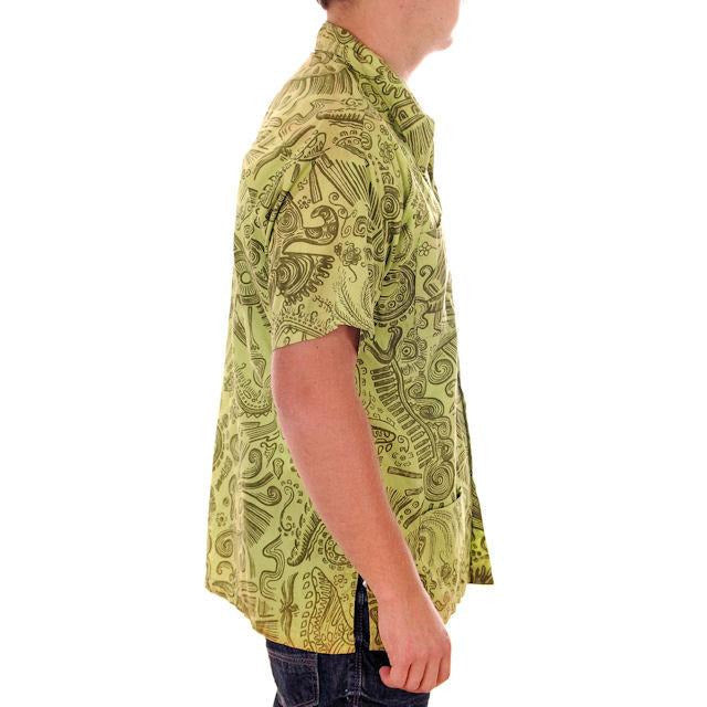 Vintage Mens Shirt Hawaiian Style Tribal Print Green 1970s Med Men's Vintage,New Arrivals The Best Vintage Clothing