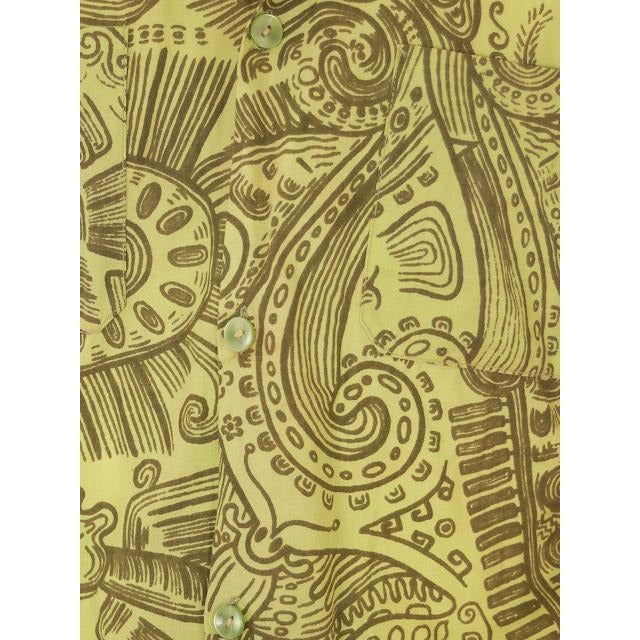 Vintage Mens Shirt Hawaiian Style Tribal Print Green 1970s Med Men's Vintage,New Arrivals The Best Vintage Clothing