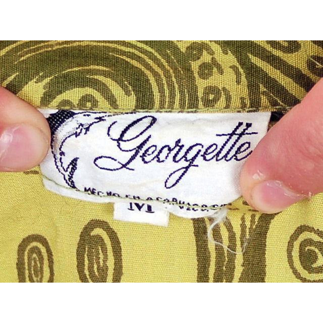 Vintage Mens Shirt Hawaiian Style Tribal Print Green 1970s Med Men's Vintage,New Arrivals The Best Vintage Clothing