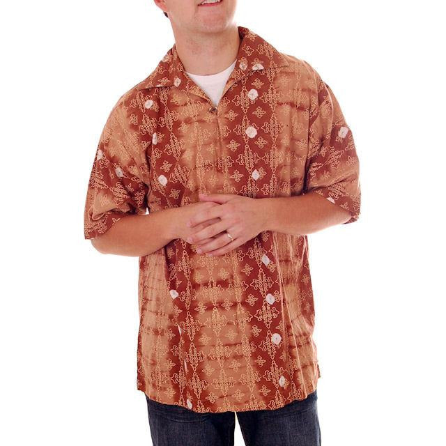 Vintage Mens Batik Print Shirt Pullover 1970s Med Browns - The Best Vintage Clothing
 - 1