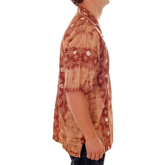 Vintage Mens Batik Print Shirt Pullover 1970s Med Browns Men's Vintage,New Arrivals The Best Vintage Clothing