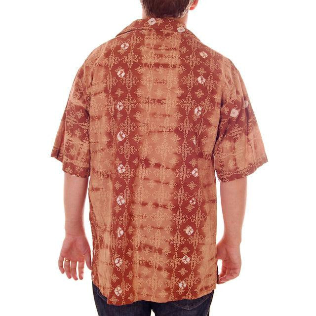 Vintage Mens Batik Print Shirt Pullover 1970s Med Browns Men's Vintage,New Arrivals The Best Vintage Clothing