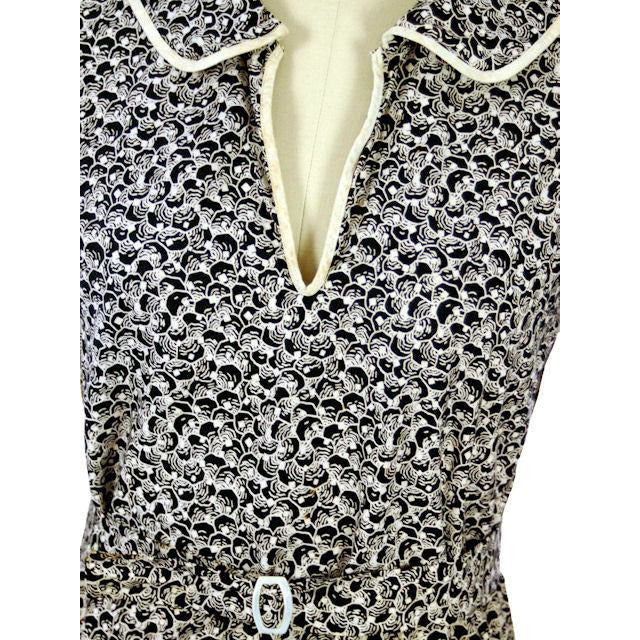 Vintage Womens Day Dress 1920s Black & White Abstract Print 36 Bust Women's,New Arrivals The Best Vintage Clothing