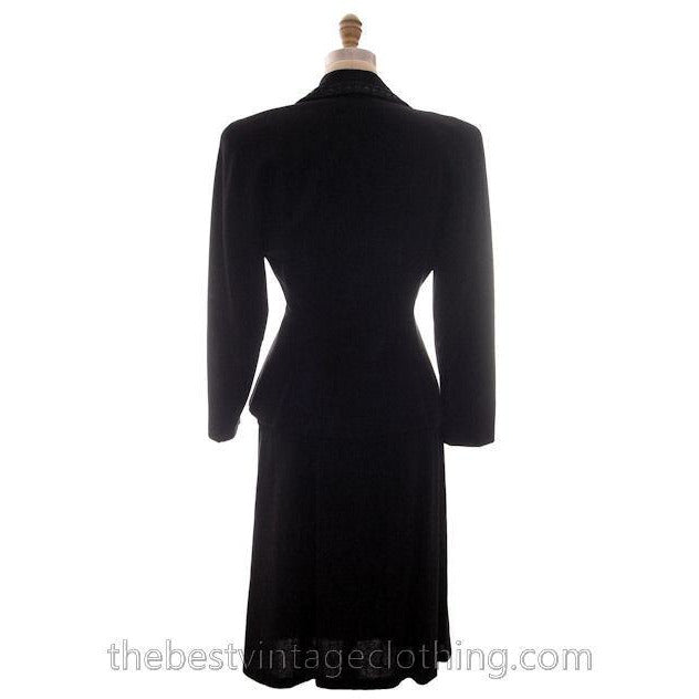 Vintage Suit Classic 1940s Ladies Black Crepe Swansdown Embellished Collar Small Women's,New Arrivals The Best Vintage Clothing