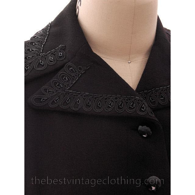 Vintage Suit Classic 1940s Ladies Black Crepe Swansdown Embellished Collar Small Women's,New Arrivals The Best Vintage Clothing