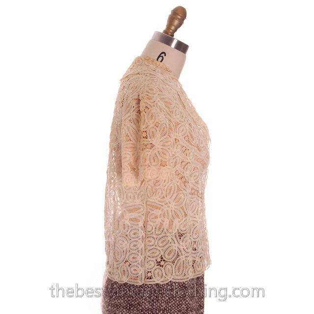 Amazing Vintage Blouse Cream Battenburg Tape Lace 1940s Med- Large Women's,New Arrivals The Best Vintage Clothing