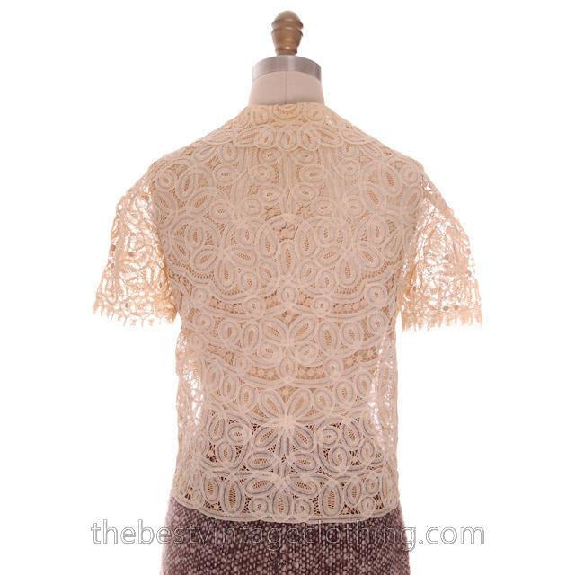 Amazing Vintage Blouse Cream Battenburg Tape Lace 1940s Med- Large Women's,New Arrivals The Best Vintage Clothing