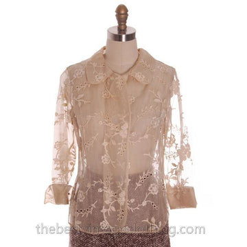 Gorgeous Vintage Over Blouse Silk Organdy Embroidered 1940s S-M Women's,New Arrivals The Best Vintage Clothing