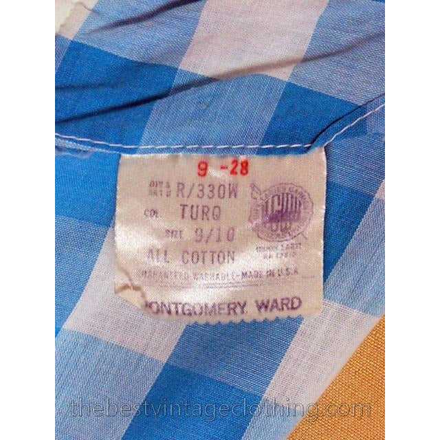 Cute Vintage Cotton Dress Large Scale Gingham Plaid Aqua & White Montgomery Wards 1950s S-M Women's,New Arrivals The Best Vintage Clothing