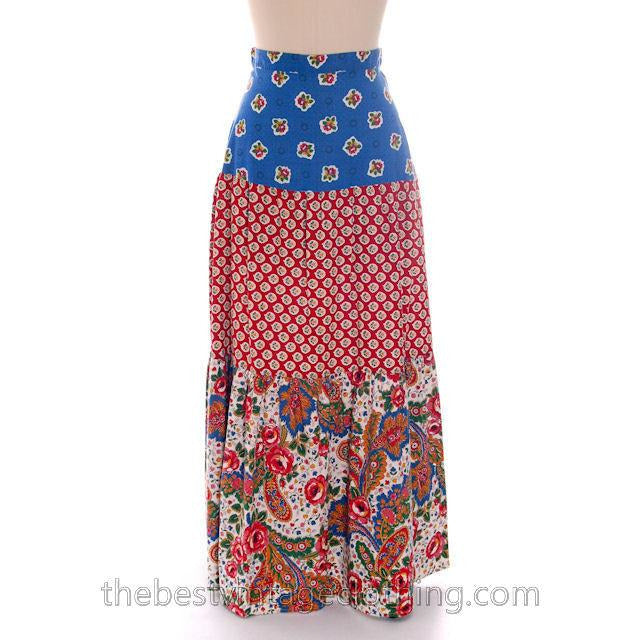 Lovely Vintage BoHo Skirt Maxi Long Mixed Prints Pandora 1970s Small Women's,New Arrivals The Best Vintage Clothing