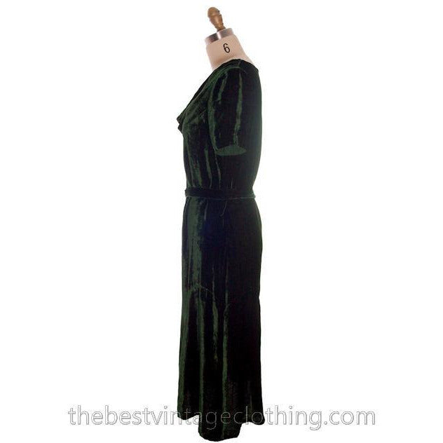 Vintage Antique 1920s Evergreen Silk Velvet Dress & Jacket Art Deco Beauty S-M Women's,New Arrivals The Best Vintage Clothing