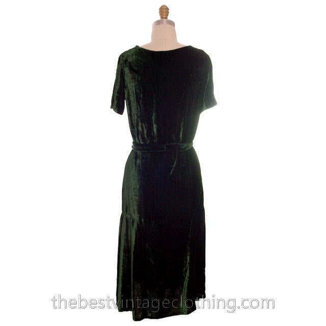 Vintage Antique 1920s Evergreen Silk Velvet Dress & Jacket Art Deco Beauty S-M Women's,New Arrivals The Best Vintage Clothing
