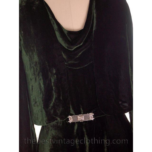 Vintage Antique 1920s Evergreen Silk Velvet Dress & Jacket Art Deco Beauty S-M Women's,New Arrivals The Best Vintage Clothing