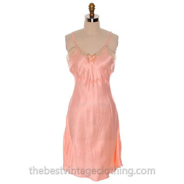 Lovely Vintage Lingerie Peach Rayon Satin Full Slip Bias Cut Never Worn 1940s 38 NOS Women's,New Arrivals The Best Vintage Clothing