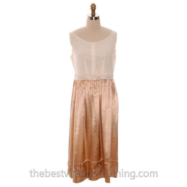 Vintage 1920s Dress Gold Silk Satin Fantastic Lace Collar Soutache Medium Downton Abbey S- M Women's,New Arrivals The Best Vintage Clothing