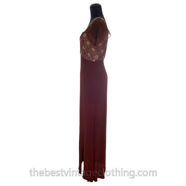 Vintage 1930s 2 PC Gown Dress Long Brown Rayon Crepe Matching Jacket Small Women's,New Arrivals The Best Vintage Clothing