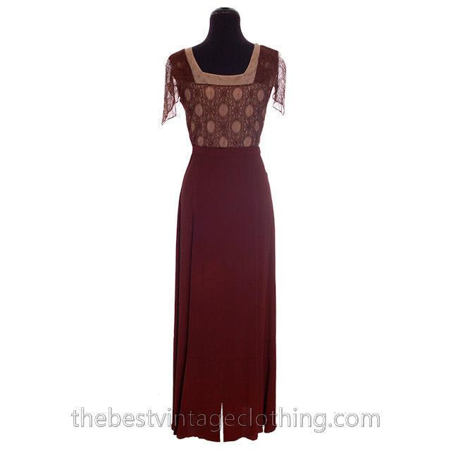 Vintage 1930s 2 PC Gown Dress Long Brown Rayon Crepe Matching Jacket Small Women's,New Arrivals The Best Vintage Clothing