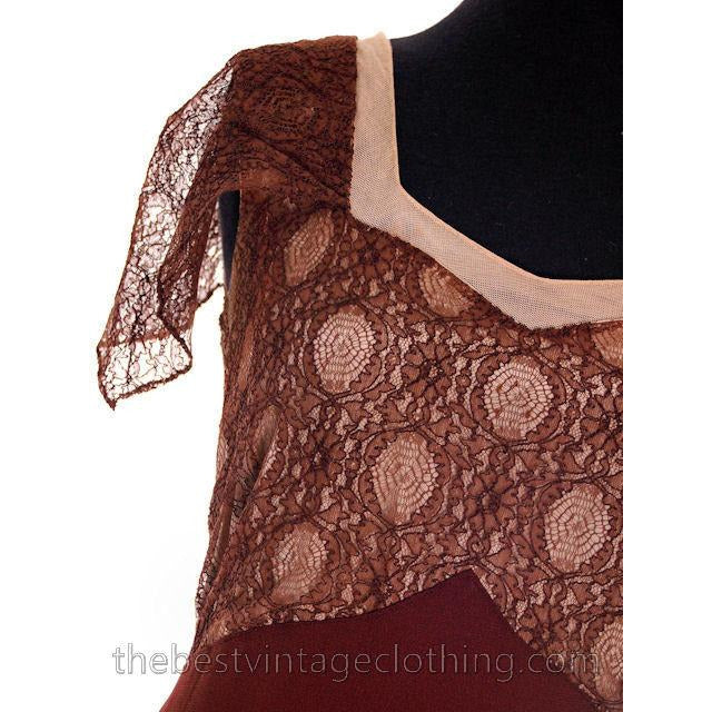 Vintage 1930s 2 PC Gown Dress Long Brown Rayon Crepe Matching Jacket Small Women's,New Arrivals The Best Vintage Clothing