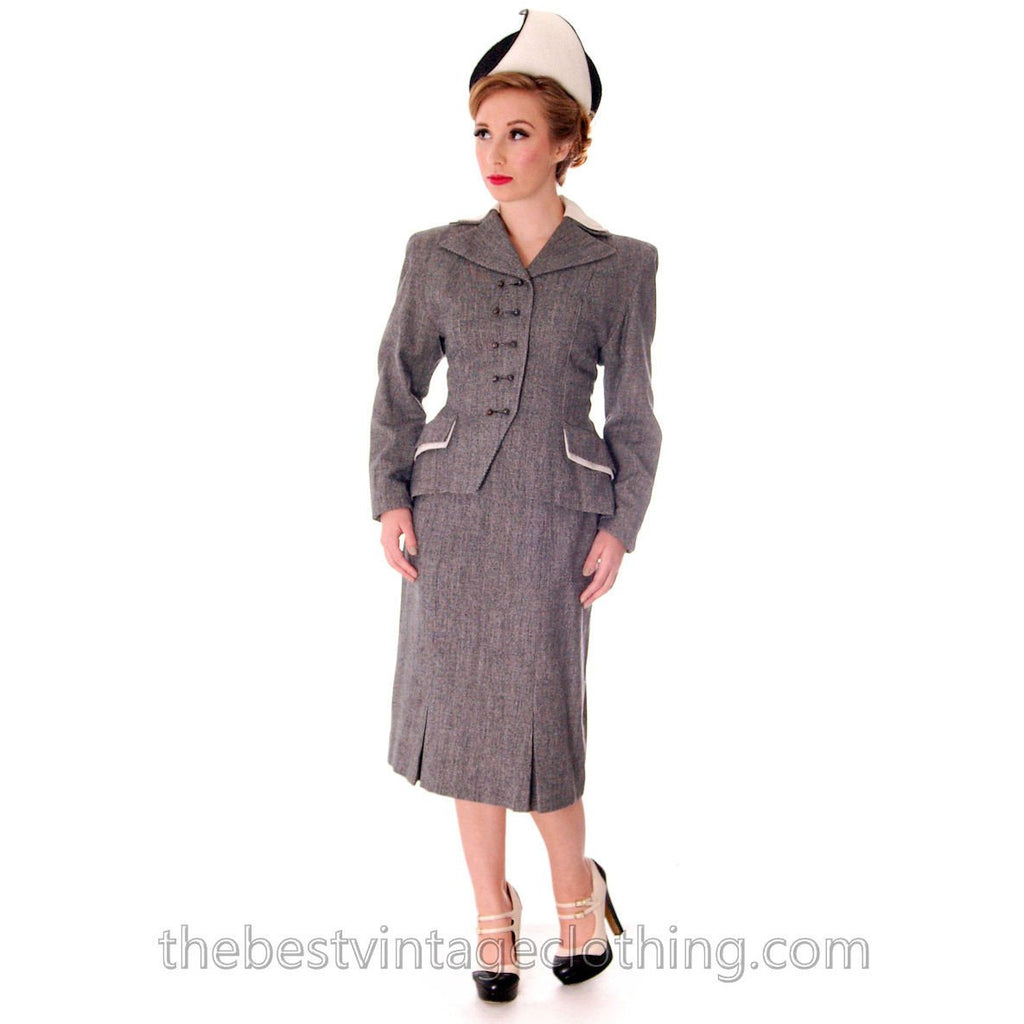 NOS Vintage Suit 1940s Womens Black & White Tweed 32-24-35 Hot Style suit The Best Vintage Clothing