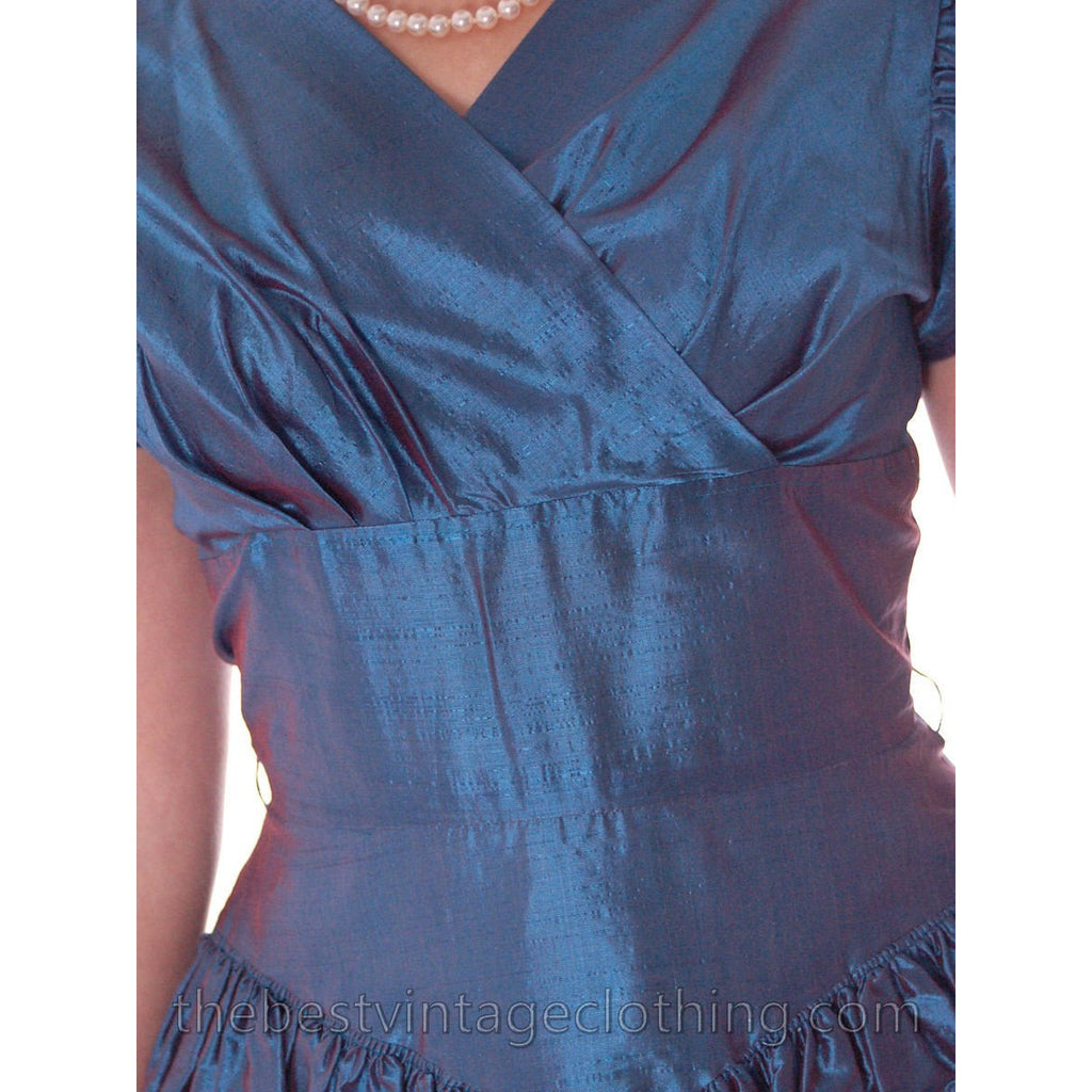 Vintage Party Dress Changeable Iridescent Blue Taffeta Full Skirt Ultra 1950s 32-24-Free The Best Vintage Clothing
