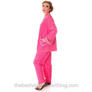 Vintage I Love Lucy Pajamas Womens Fuchsia Lyn Delle 1950s 46-28-40 US Size 6 Lyn Delle The Best Vintage Clothing