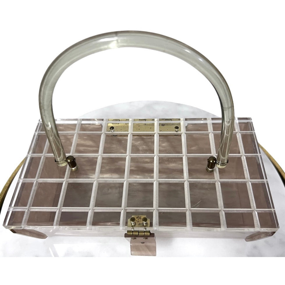 1950s Pearlized Gray Marble LUCITE Rectangle Box Purse MCM The Best Vintage Clothing