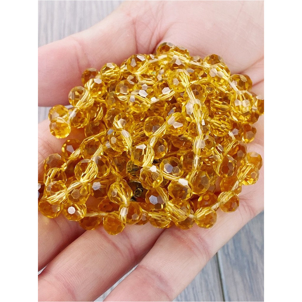 Vintage Yellow Amber Crystals Necklace 46" Extra Sparkly Downton Abbey Era Jewelry,Women's The Best Vintage Clothing