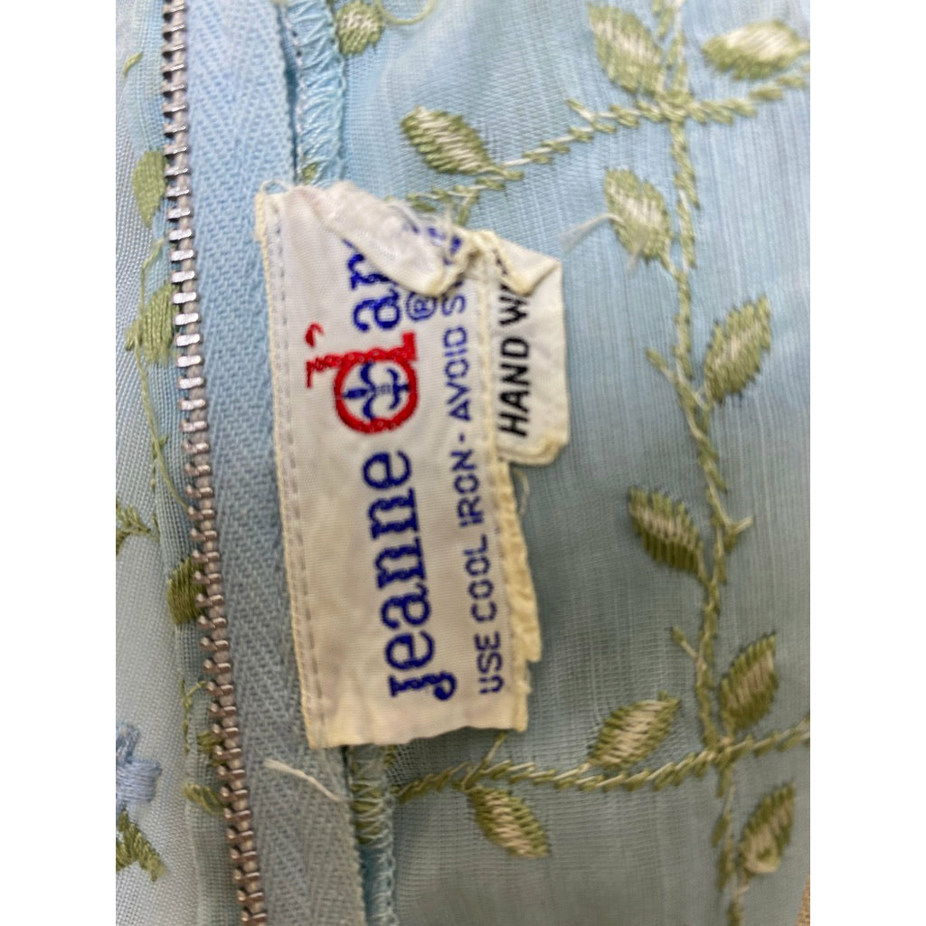 VTG Jeanne D'arc Blue Fit Flare Dress Floral Embroidery 1950s MED Day Dress Dresses The Best Vintage Clothing