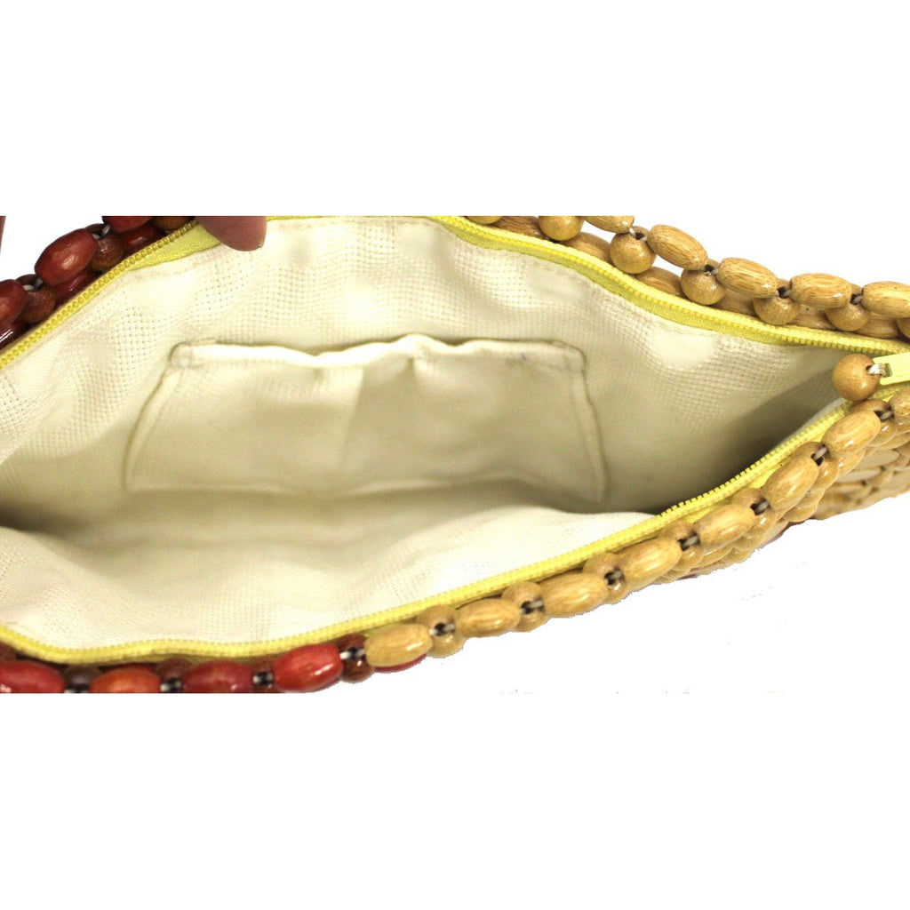 Vtg Wood Bead Clutch Bag 1970s Tan, Brown, Rust purse The Best Vintage Clothing