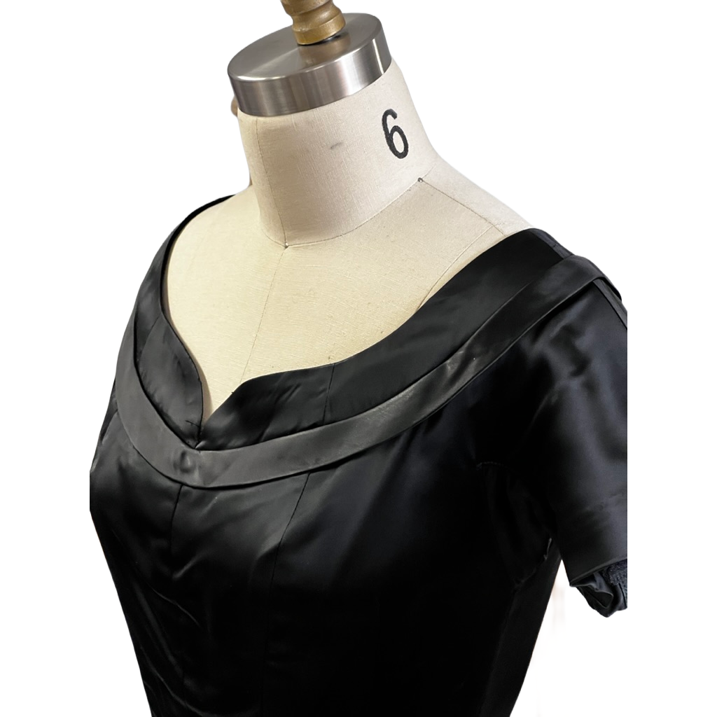 VTG GiGi Young Wiggle Dress LBD 1950s MCM Black Rayon Satin Small Cocktail Evening dresses GiGi Young