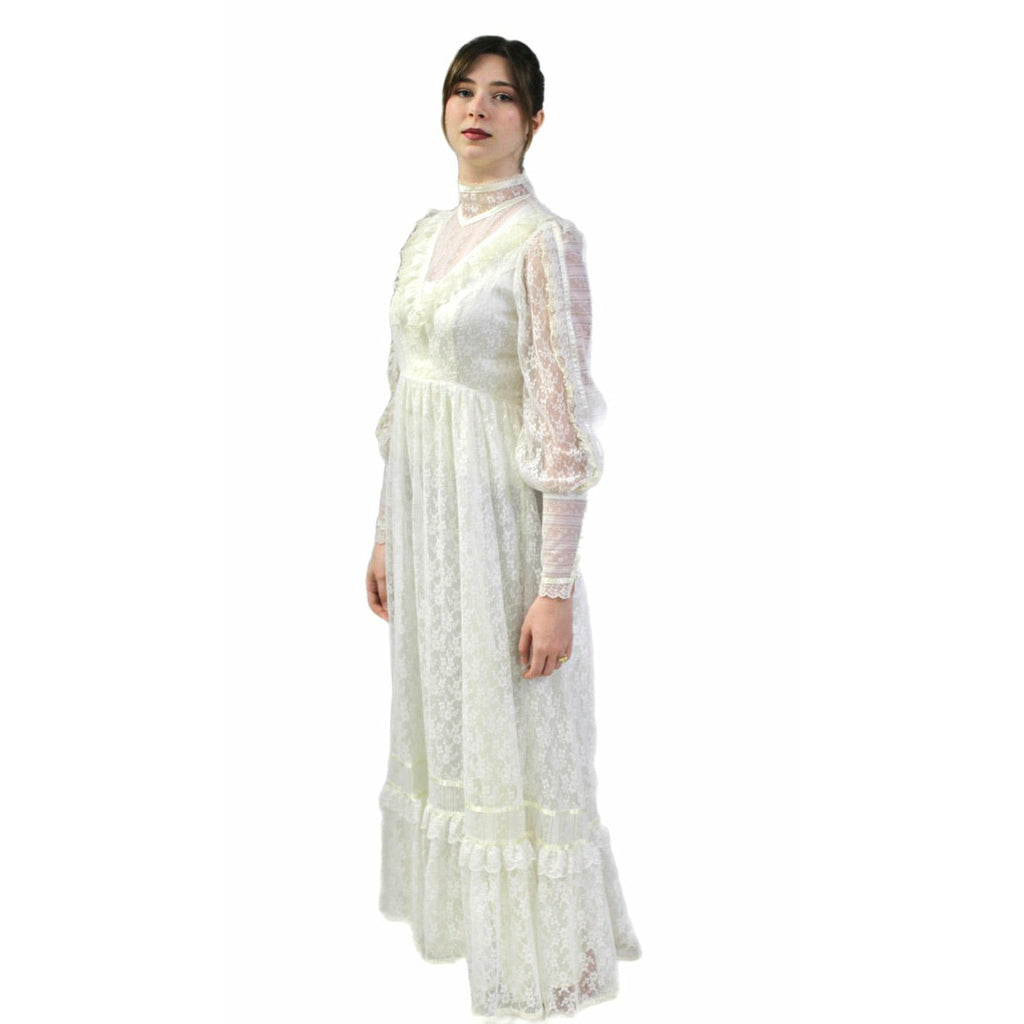 VTG 70s Jessica Mcclintock Gunne Sax White Floral Lace Wedding Dress S NWOT Dresses The Best Vintage Clothing