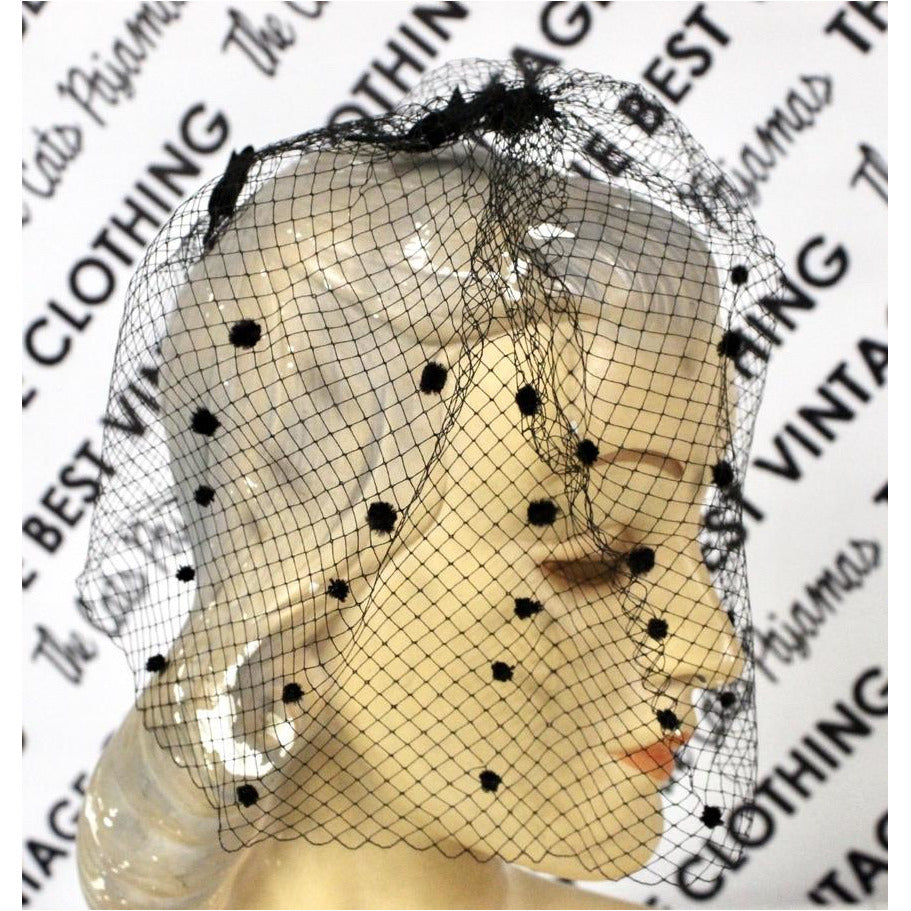 Vintage Whimsey Hat Black w/ Velvet & Veil NIB 1950s Chenille Dots Cocktail Hats,New Arrivals The Best Vintage Clothing