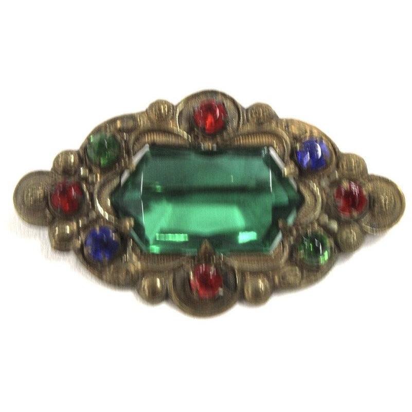 Antique Bronze Victorian Pin Faux Emerald Colorful Pin Brooch 1900 Brooch The Best Vintage Clothing