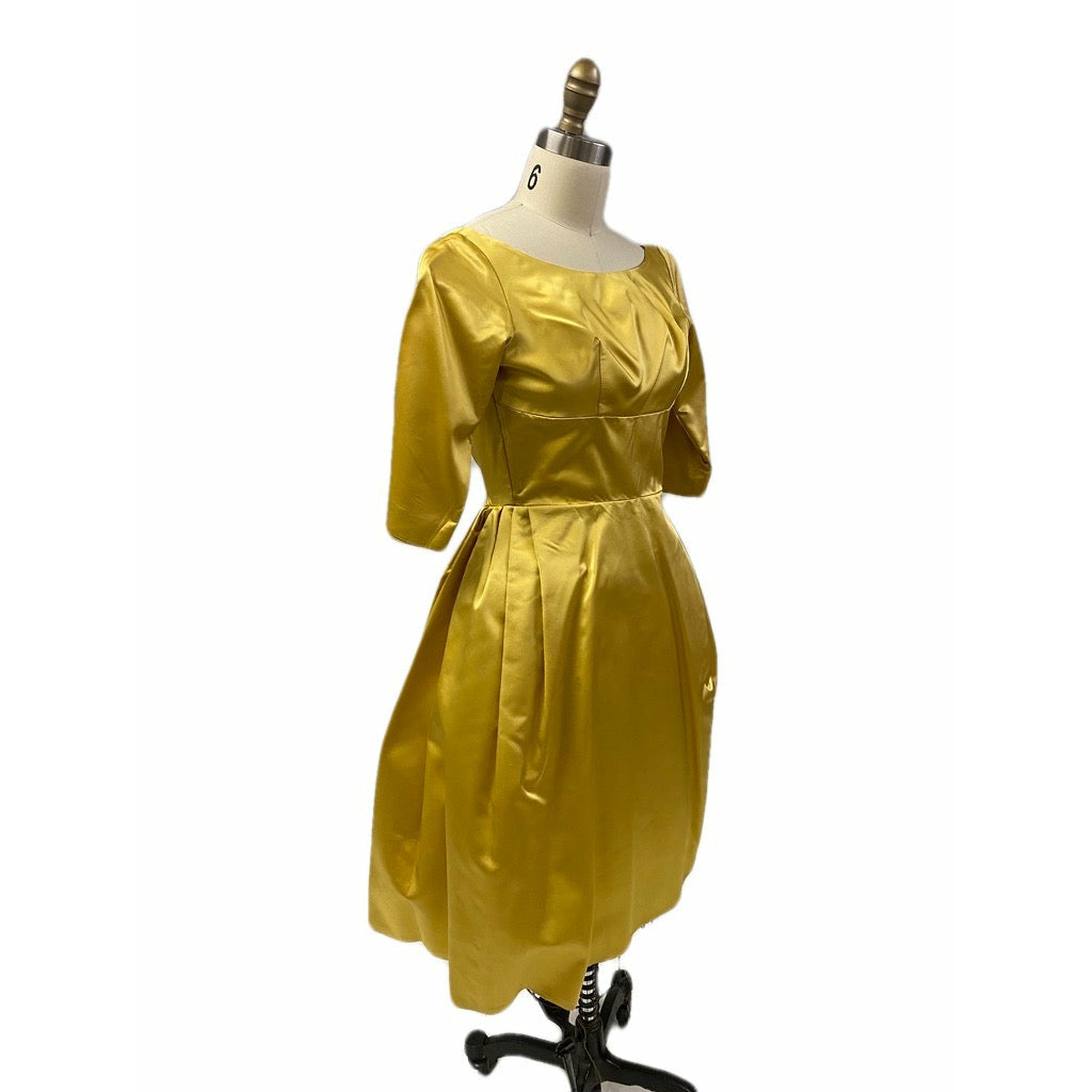 Vintage 1960s Gold Satin Taffeta Cocktail Dress + Detachable Long Skirt XS Dresses The Best Vintage Clothing