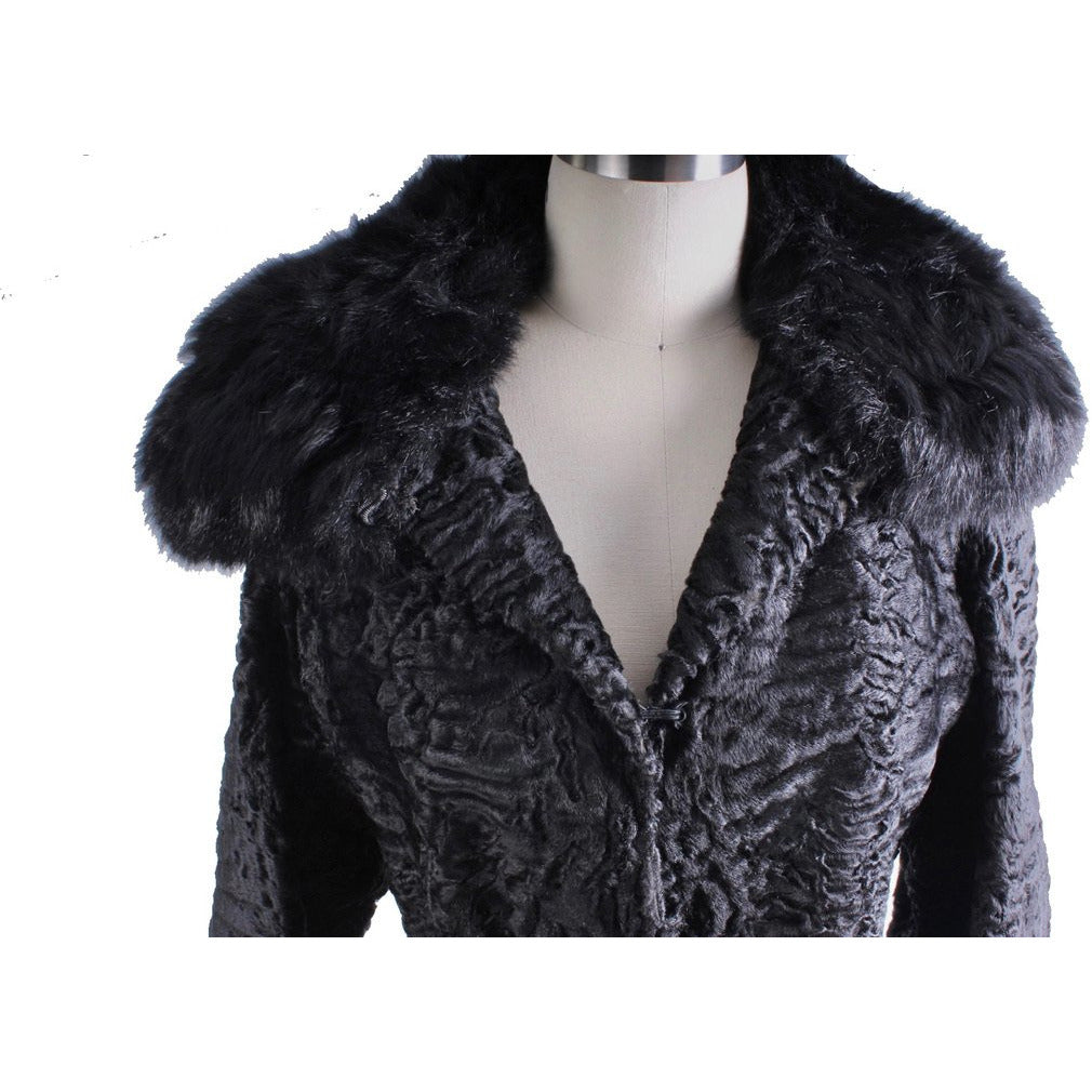 VTG 1970s Pierre Balmain Astrakhan Fur Coat w/ Belt Jet Black Luxury Paris Label coat Balmain