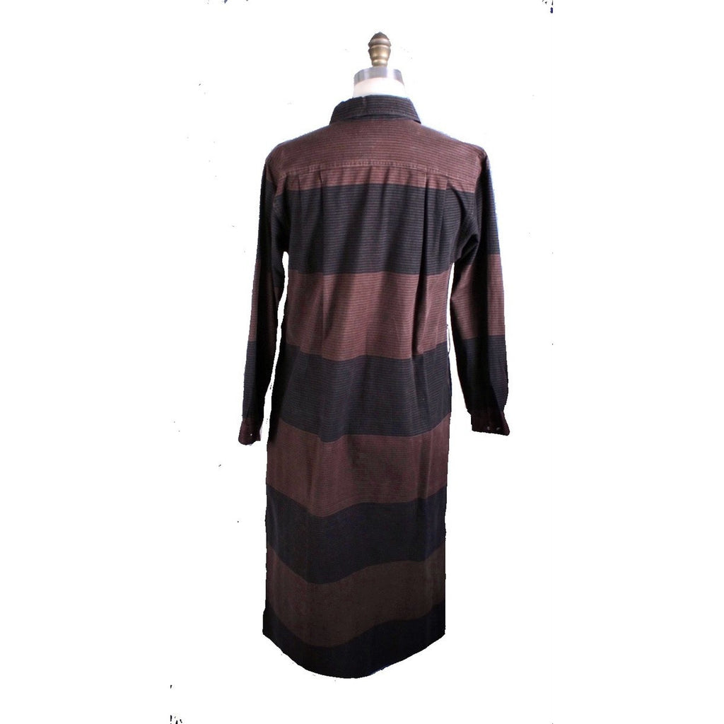 Vintage Vuokko Column Dress Cotton Black Brown Stripes Late 1970s XS/S marimekko The Best Vintage Clothing