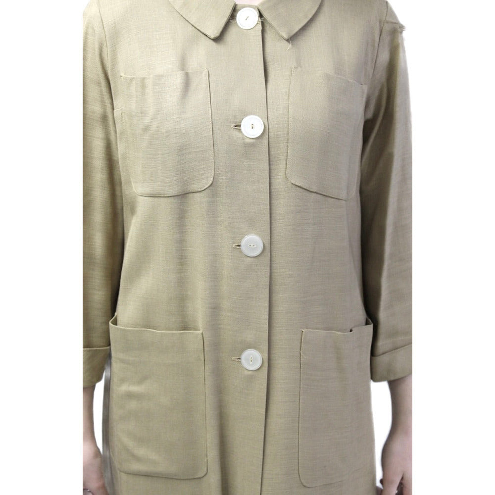 Vintage Jerry Gilden Spectator Linen Coat Dress Spring Button Front 1950s S/M Belt Back coat The Best Vintage Clothing