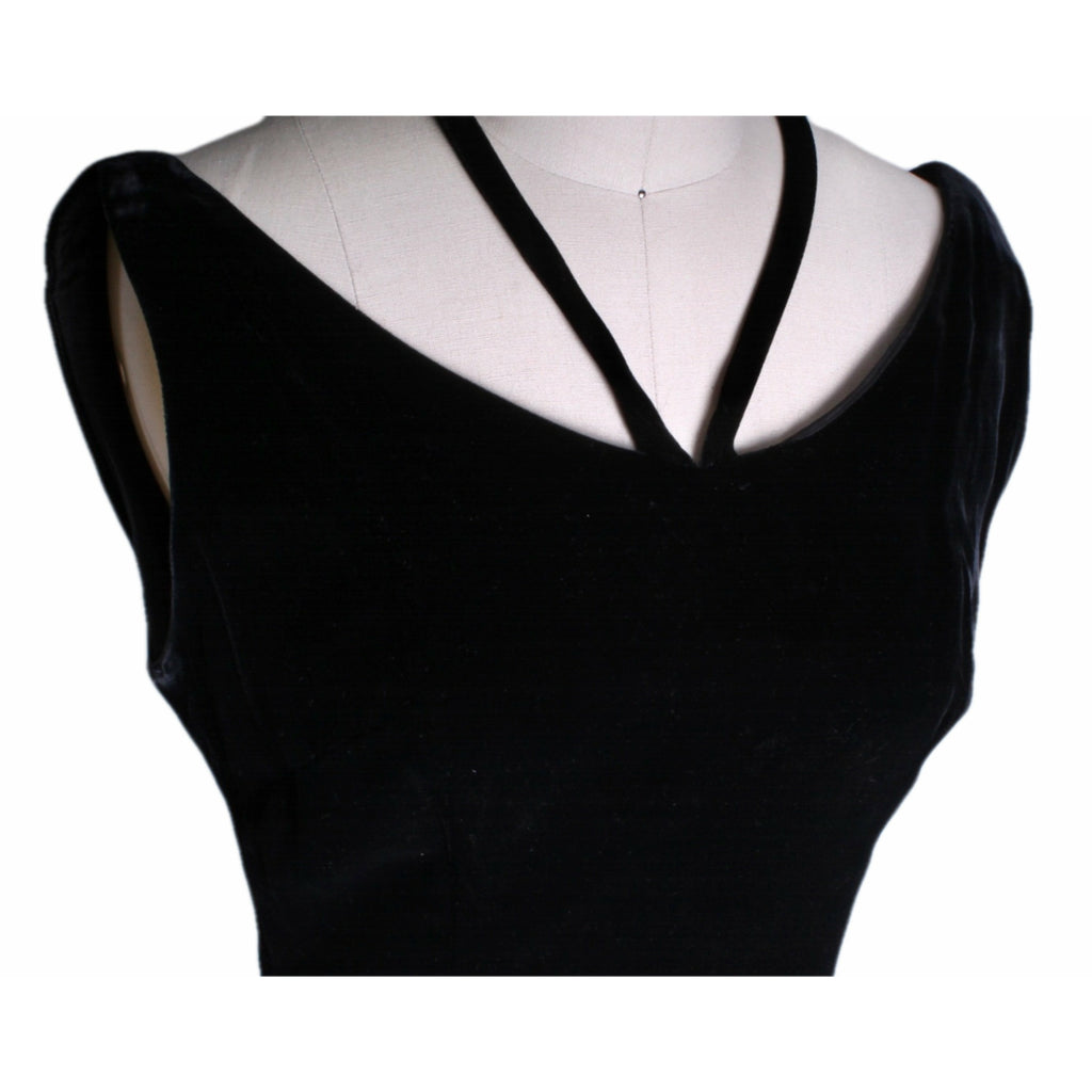 Black Velvet Vintage Cocktail Wiggle Dress Fox Trimmed Hem 1950s Womens Small Dresses The Best Vintage Clothing