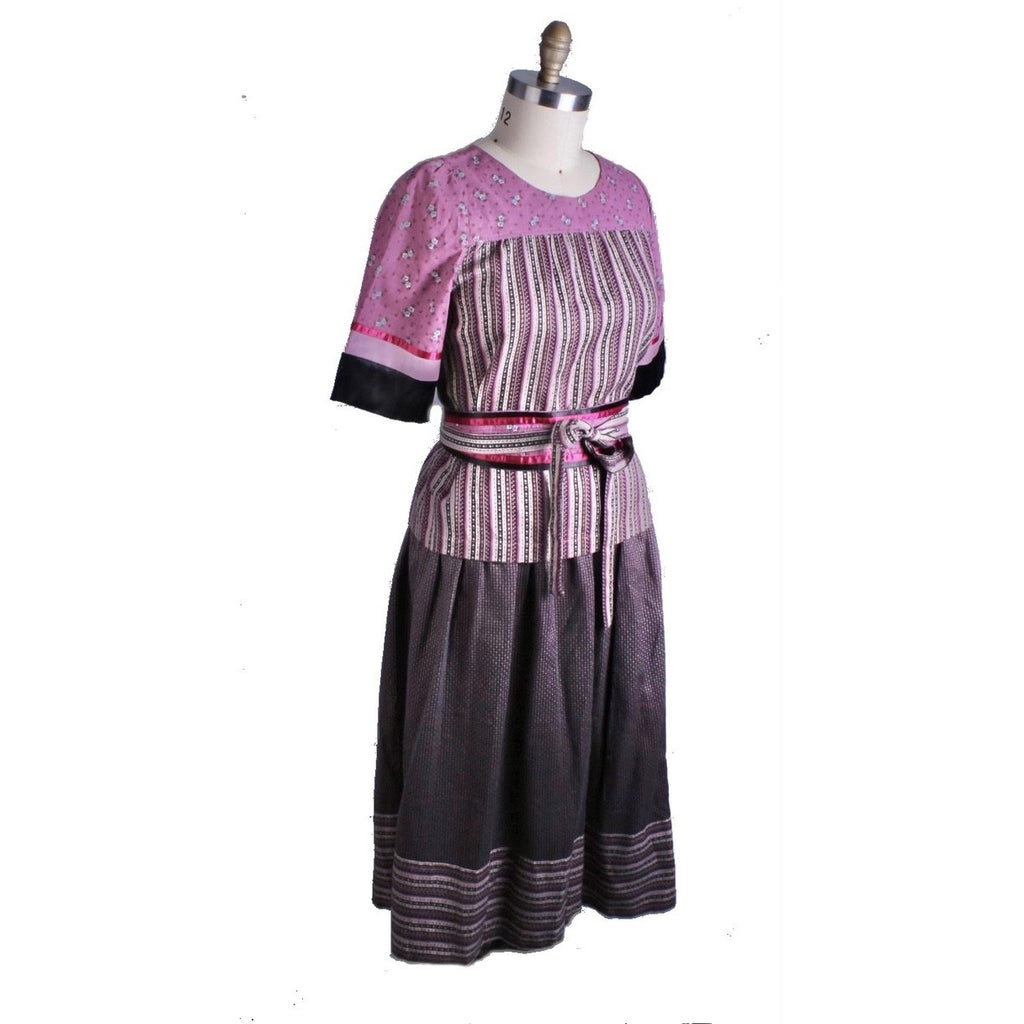 Vintage 2 PC Skirt Set Stijfselkissie 1970S Marijke Benedict Mixed Prints in Plum M/L Cart2cart Stijfselkissie