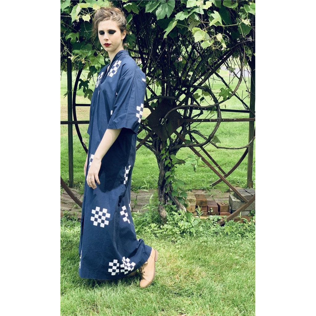 VTG Marimekko ”Pivo” by Katsuji Wakisaka 1975 BLACK/ White Cotton Kaftan Maxi S marimekko The Best Vintage Clothing