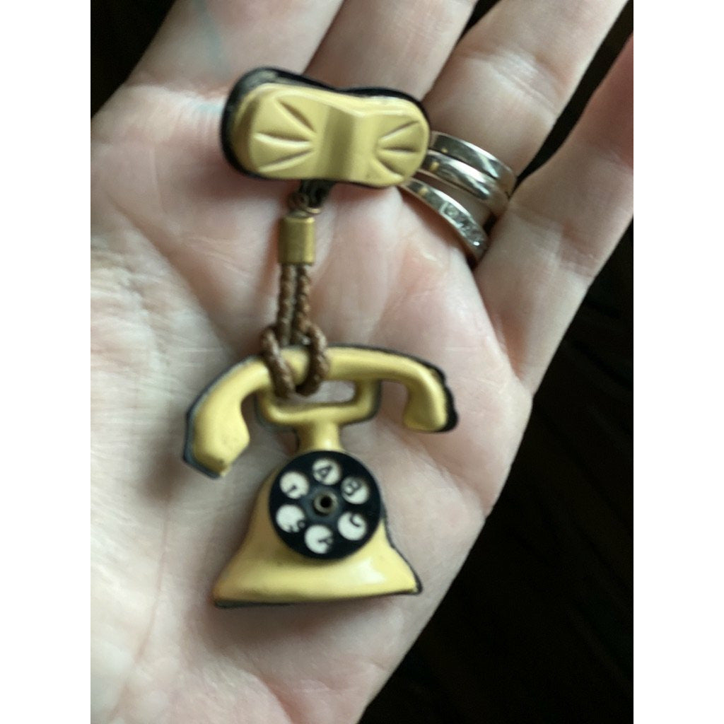 VTG 1920s Art Deco Rare Telephone Celluloid Brooch Pin 3" Dial Works New Arrivals The Best Vintage Clothing