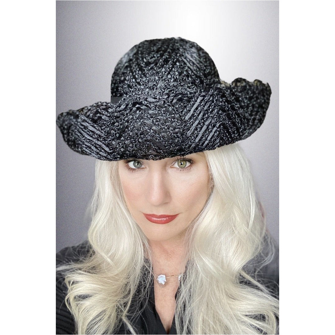Vintage Ladies Black Cellophane Lace Straw Brimmed Hat 1960s Hats,New Arrivals The Best Vintage Clothing