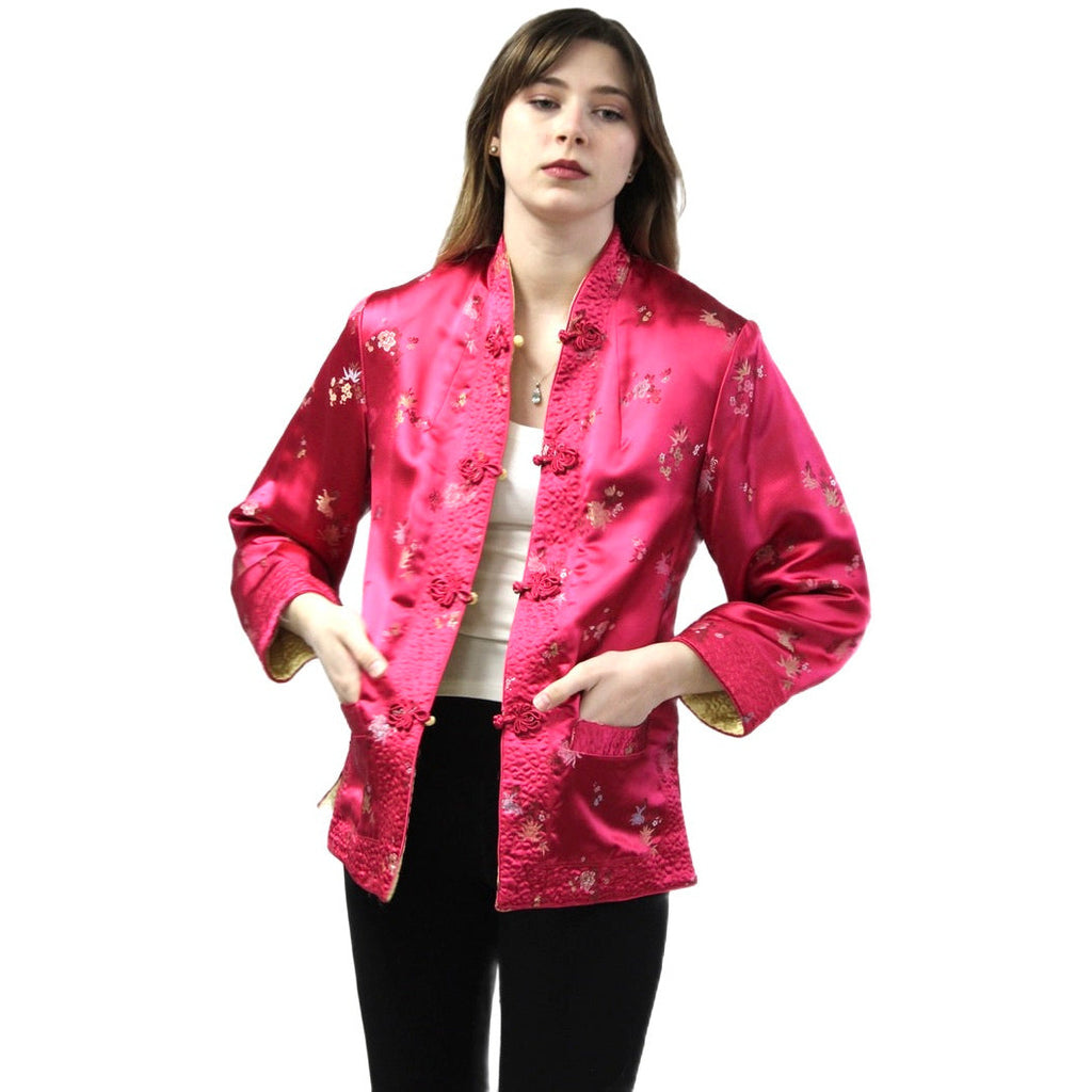 Vintage Pink/Yellow Satin Reversible Damask Jacket 1950s S/M Japan coat The Best Vintage Clothing