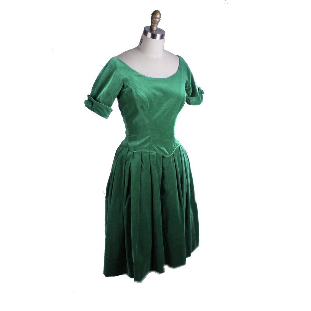 Retro 1950s Vintage Emerald Green Velvet Party Dress 1950S S Joy Time dress The Best Vintage Clothing